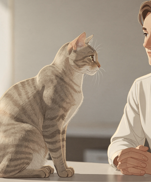 Graue Katze und Mann