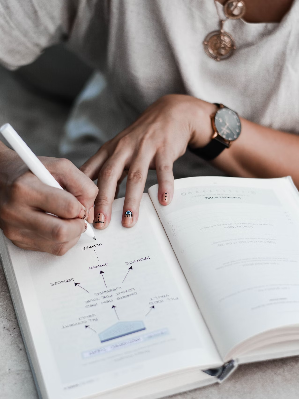 Person writing in chart in journal