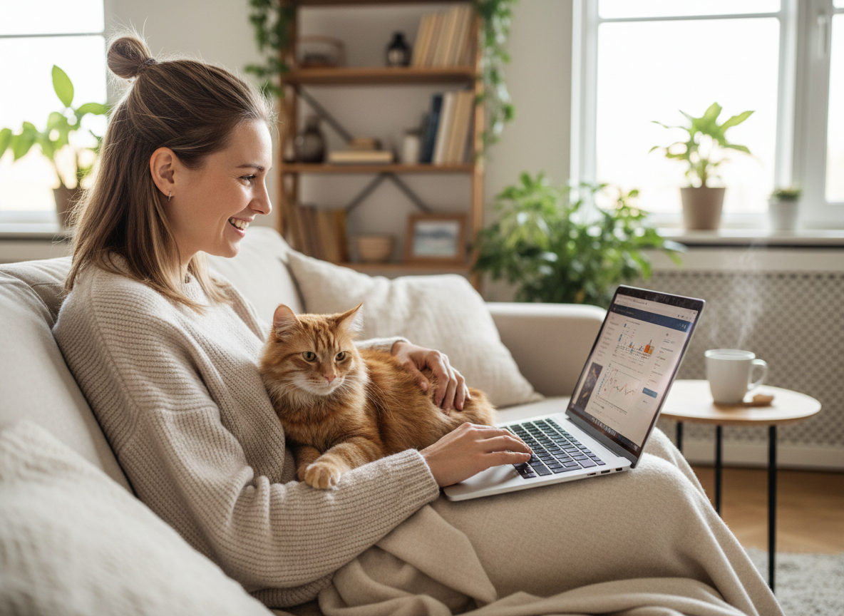 Catfluencer working with cat