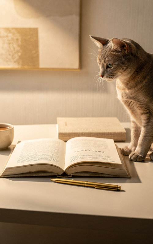 Katze Buch lesend