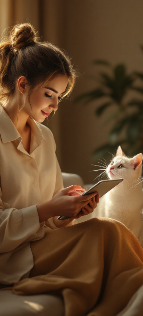 Frau mit Katze am Laptop